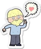 sticker of a cartoon man talking about love vector