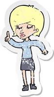 retro distressed sticker of a cartoon woman with idea vector