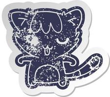 distressed old sticker of a kawaii cute racoon vector