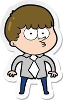 sticker of a cartoon nervous boy in shirt and tie vector