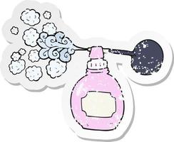 retro distressed sticker of a cartoon perfume bottle vector