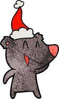 laughing bear textured cartoon of a wearing santa hat vector