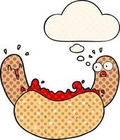 cartoon hotdog and thought bubble in comic book style vector