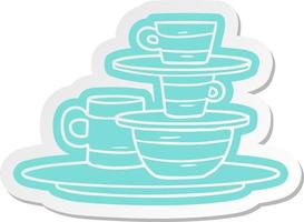 cartoon sticker of colourful bowls and plates vector