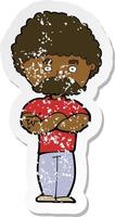 retro distressed sticker of a cartoon dad with folded arms vector