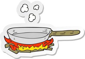 sticker of a cartoon frying pan on fire vector