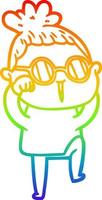 dibujo de línea de gradiente de arco iris mujer de dibujos animados con gafas vector