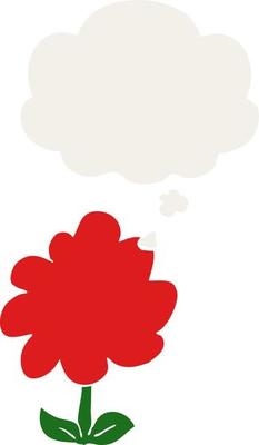 cartoon flower and thought bubble in retro style