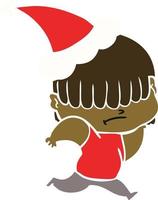 flat color illustration of a boy with untidy hair wearing santa hat vector