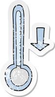 pegatina retro angustiada de una caricatura que baja la temperatura vector