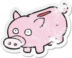 retro distressed sticker of a cartoon piggy bank vector