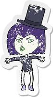 retro distressed sticker of a cartoon halloween vampire girl vector