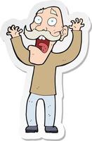 sticker of a cartoon old man getting a fright vector