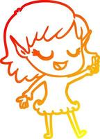 warm gradient line drawing happy cartoon elf girl vector