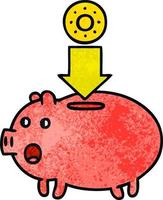 retro grunge texture cartoon piggy bank vector