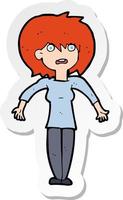 sticker of a cartoon woman shrugging shoulders vector