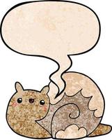 cute cartoon snail and speech bubble in retro texture style vector