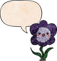 cartoon flower and speech bubble in retro texture style vector