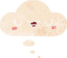 cute cartoon face and thought bubble in retro textured style vector