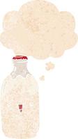 cute cartoon milk bottle and thought bubble in retro textured style vector