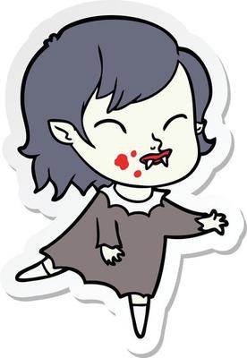 sticker of a cartoon vampire girl with blood on cheek