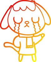 warm gradient line drawing cute cartoon dog crying vector