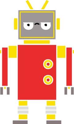 flat color retro cartoon annoyed robot