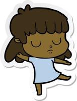 sticker of a cartoon indifferent woman dancing vector