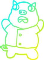 cold gradient line drawing cartoon funny pig vector