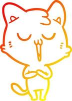 warm gradient line drawing cartoon cat singing vector