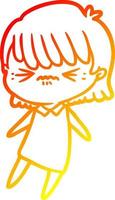 warm gradient line drawing annoyed cartoon girl vector