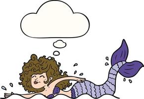 cartoon mermaid and thought bubble vector