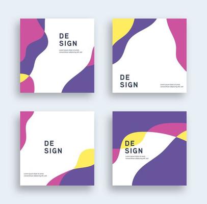 Abstract fluid colorful background set. Square post template collection.