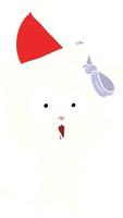 flat color illustration of a cat wearing santa hat vector