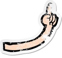 retro distressed sticker of a cartoon arm vector