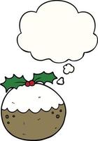 cartoon christmas pudding and thought bubble vector