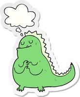 cartoon dinosaur and thought bubble as a printed sticker vector
