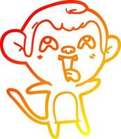 warm gradient line drawing crazy cartoon monkey vector