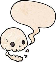 cartoon spooky skull and speech bubble in retro texture style vector