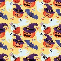 Pumpkin wear witch hat seamless pattern. vector