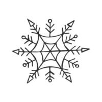 A hand-drawn snowflake. Vector illustration in doodle style. Winter mood. Hello 2023. Merry Christmas and Happy New Year. Black element on a white background.