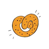 Oktoberfest 2022 - Beer Festival. Hand-drawn Doodle brezel with sesame seeds on a white background. German Traditional holiday. vector