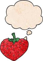 cartoon strawberry and thought bubble in grunge texture pattern style vector