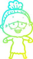 cold gradient line drawing cartoon happy old lady vector