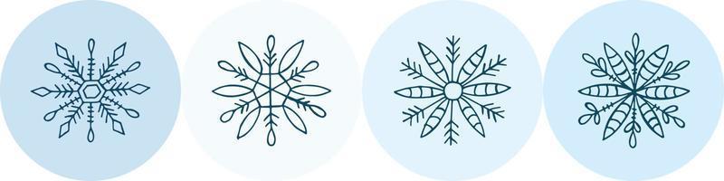 A set of hand-drawn snowflakes. Vector illustration in doodle style. Winter mood. Hello 2023. Merry Christmas and Happy New Year. Blue elements on a light blue background.