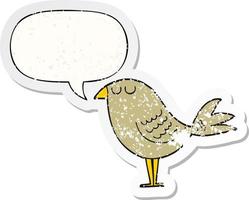cartoon bird and speech bubble distressed sticker vector