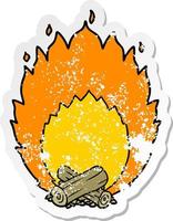 distressed sticker of a cartoon blazing camp fire vector