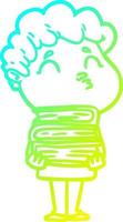 cold gradient line drawing cartoon man pouting vector