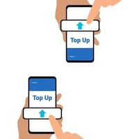 Illustration of a hand holding a smartphone to top up balance vector