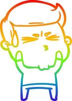 rainbow gradient line drawing cartoon frustrated man vector